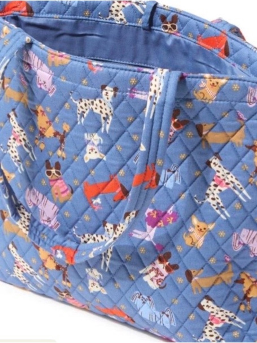 Vera Bradley Quilted Blue Tote with Colorful Dog Print - Picture 3 of 4